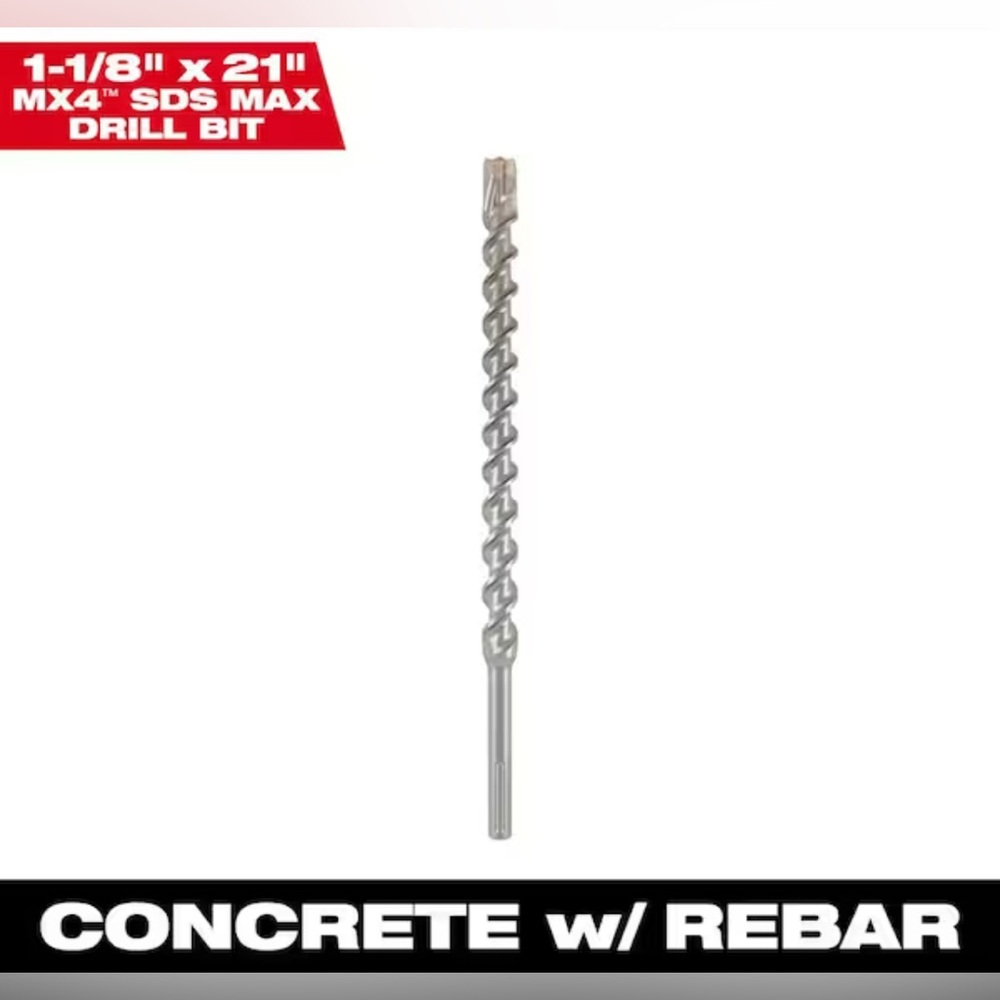 Milwaukee 1-1/8 in. x 21 in. 4-Cutter SDS-MAX Carbide Drill Bit